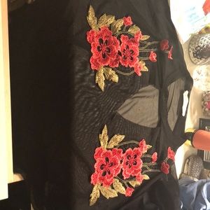 Mesh see through rose crop top